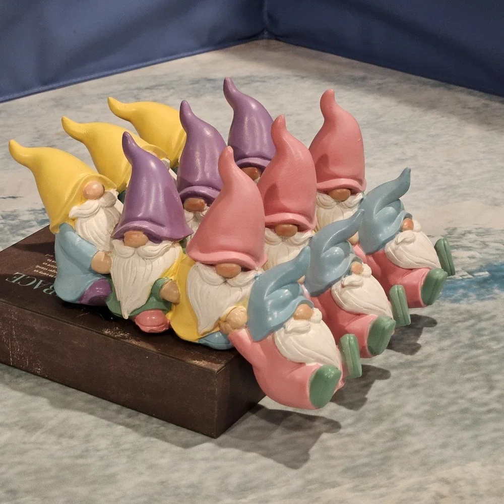 Pastel Spring Easter Gnome Figurines Set Of 3 Shelf Sitters